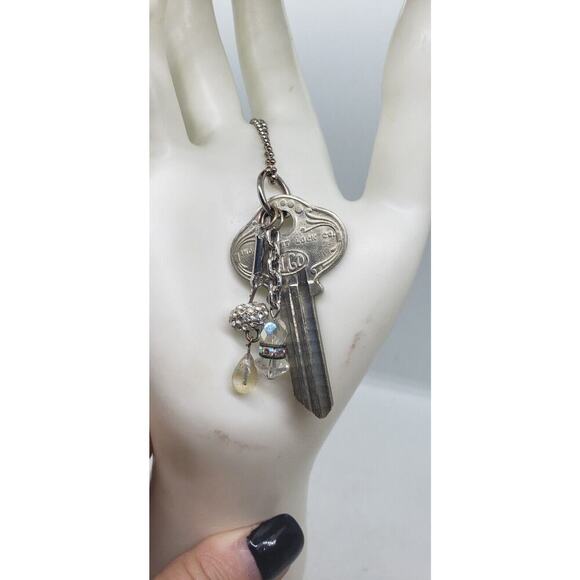 Vintage Key To Success Necklace Hand Stamped Embellished Business College Gift - Picture 4 of 15